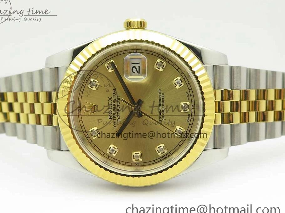 0131 Flexible DateJust 41 126334 904L SS YG DJF 1:1 Best Edition Gold Dial Diamond Markers on SS YG Jubilee Bracelet A 3250
